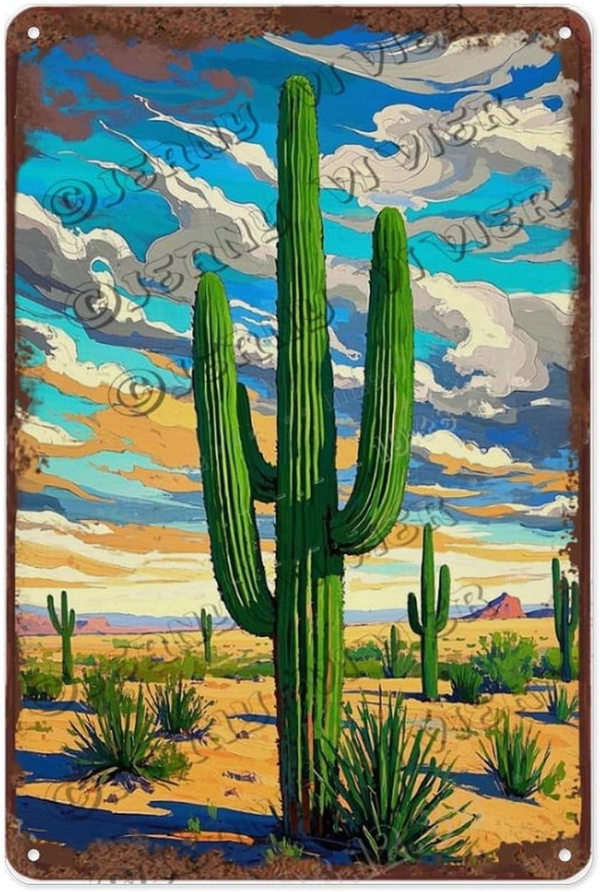 Rustic Cactus Sign Inspirational Cactus with Blue Sky Metal Sign 12x16 Inch Rustic Wall ...