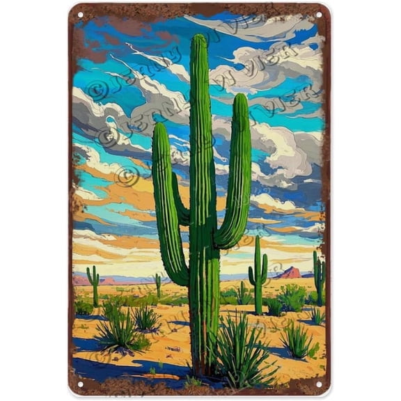 Inspirational Cactus with Blue Sky Metal Sign 12x16 Inch Rustic Wall Art for Living Rooms, Offices, or Garden Rooms | Gift for Nature and Outdoor Enthusiasts