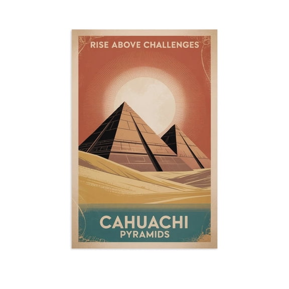 Inspirational Cahuachi Pyramids Poster Retro Motivational Vintage Travel Wall Art for Wellness Center Office Meditation Area Canvas Poster