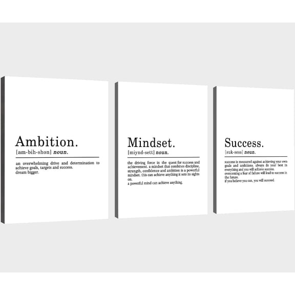 Inspirational Canvas Painting Wall, Ambition Letters Poster, Motivational Wall Art, Success Framed Entrepreneur Poster, Positive Quotes Wall Poster for Home Office Workplace (12x16inchx3pcs)