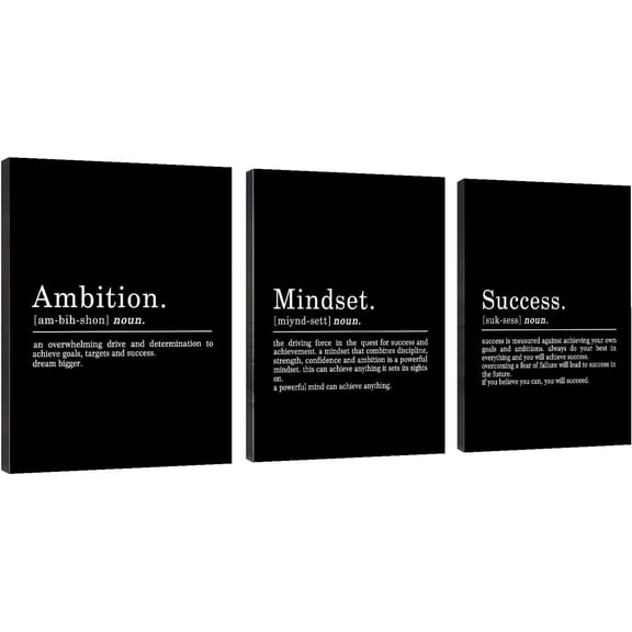 Inspirational Canvas Painting Wall Art -ART,Mindset Quotes Prints, Success Framed Entrepreneur Poster Positive Quotes Wall Poster for Home Office Workplace (M-3pcs,12x16inchx3pcs)