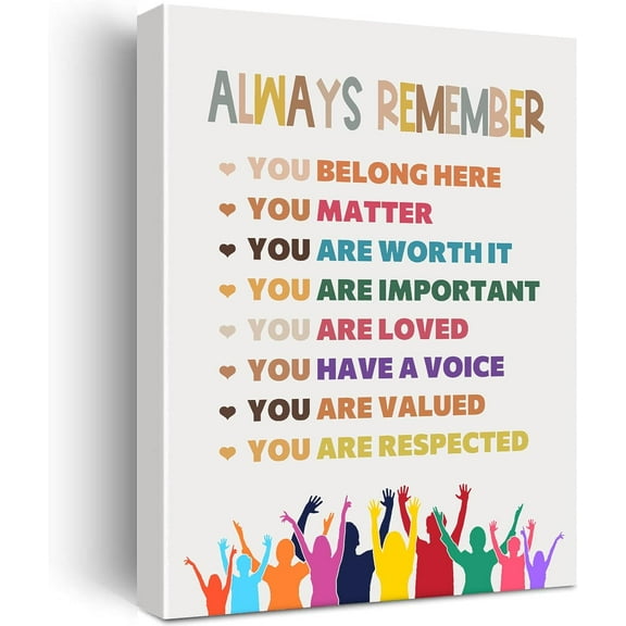 Inspirational Canvas Painting Wall Art - Diversity Watercolor Canvas Painting Prints for Classroom Office Wall Decor Framed Equality Artwork Gifts (12"x16")