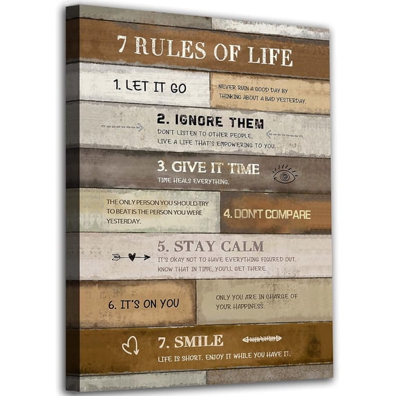Inspirational Canvas Wall Art 7 Rlues of Life Canvas Pictures Motivational Quotes Wall Decor Vintage Artwork Painting for Living Room Bedroom Office Home Decor Framed Ready to Hang 12" x 16"