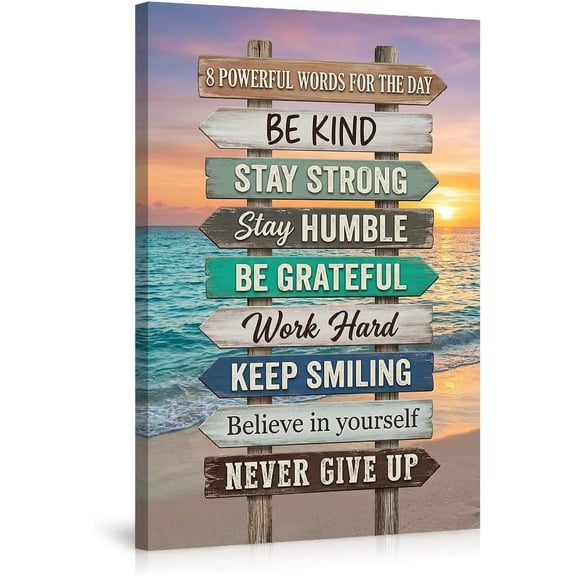 Inspirational Canvas Wall Art Beach Sunset Motivational Quotes Poster 8 Powerful Words Daily Affirmations Home Office Living Room Bedroom Rustic Wood Sign