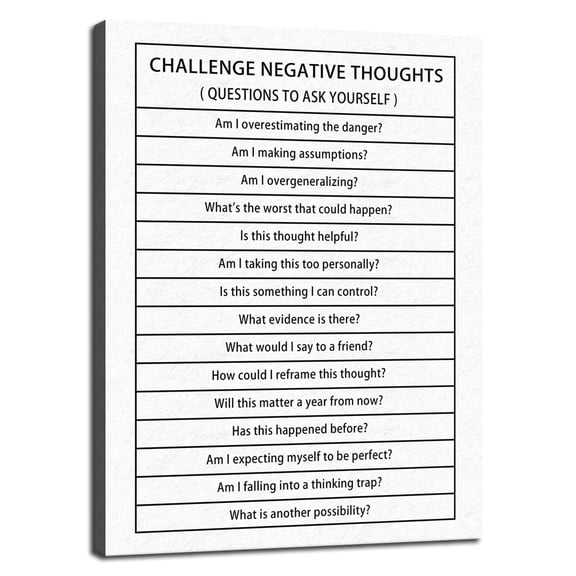 Inspirational Canvas Wall Art Challenge Negative Thoughts Picture Inspiring Poster Print Artwork Motivational Positive Quote Painting Office Classroom Modern Home Wall Decor poster