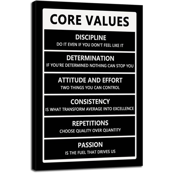 Inspirational Canvas Wall Art Core Values Picture Poster Inspiring Wooden Artwork Motivational Positive Quote Painting for Office Home Classroom Decor Framed Ready to Hang[12''''W X 18''''H]