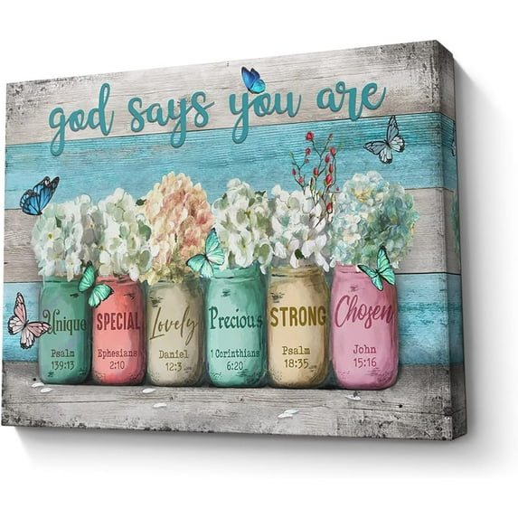 Inspirational Canvas Wall Art Encouraging Bible Verses On Cute Marson Jars and Butterflies God Says You Are Modern Artwork for Living Room Bedroom Bathroom Office Home Decor 12x16 In