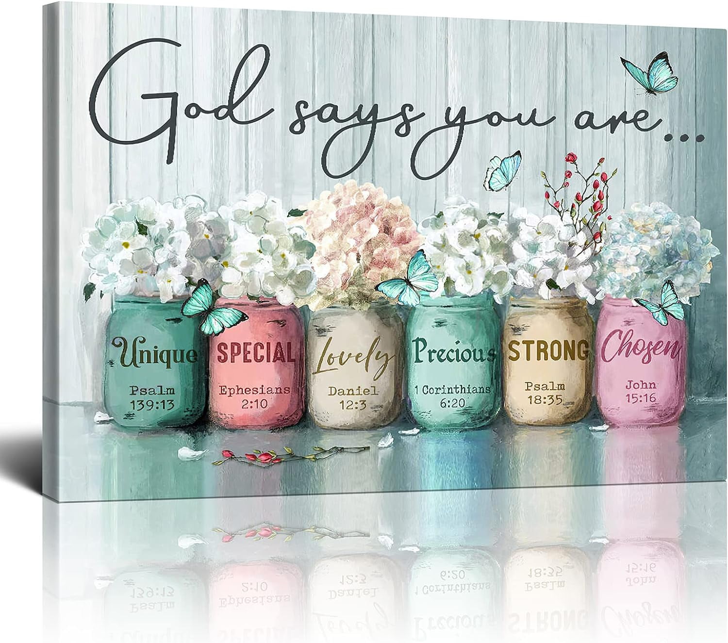 God Says You Are Floral Mason Jar Canvas Wall Art