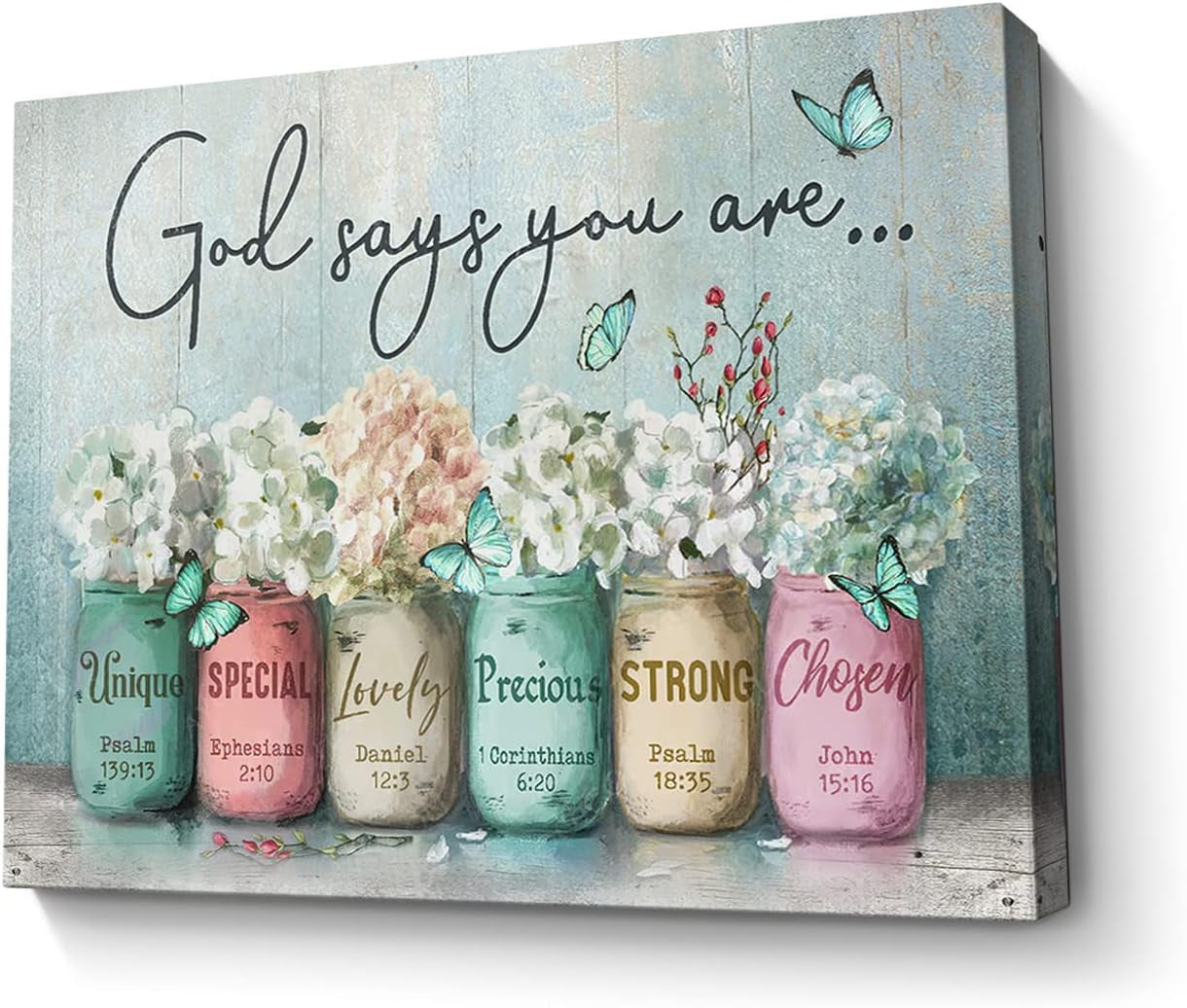 God Says You Are Floral Mason Jar Canvas Wall Art
