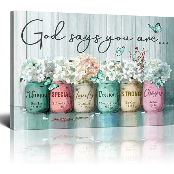 Inspirational Canvas Wall Art Encouraging Bible Verses Wall Decor Marson Jars God Says You Are Wall Art For Home Office Dining Religious Pictures Bathroom Wall Art Framed 12x16 Inch (Teal)
