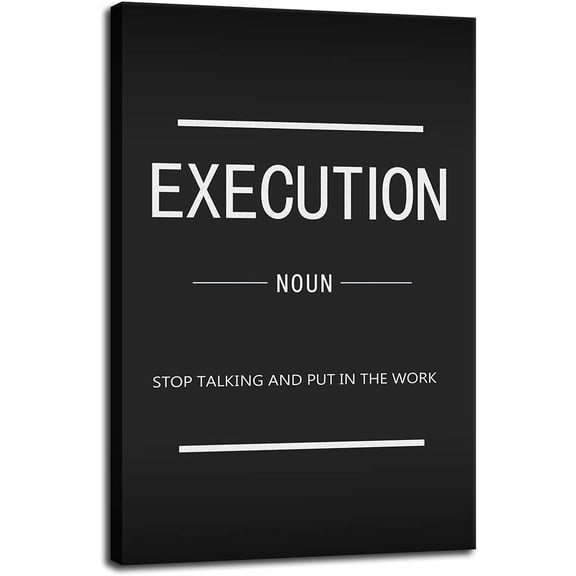 Inspirational Canvas Wall Art Execution Noun Printed Artwork Modern Inspirational Entrepreneur Quotation Poster Home Decor Living Room Office Stretching Frame Ready to Hang12x18