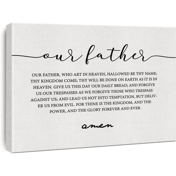 Inspirational Canvas Wall Art Our Father Prayer Print Framed the Lords Prayer Scripture Painting Artwork Ready to Hang Home Dining Room Decor 15x11.5 Inches