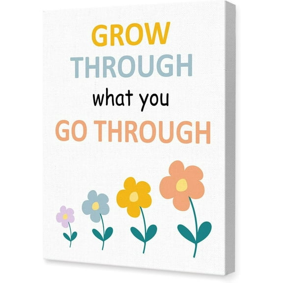 Inspirational Canvas Wall Art,Grow Through What You Go Through Positive Quote Painting Prints Poster Ready to Hang for Kids Teens Classroom Nursery Read Room Wall Decor,12x15 Inch
