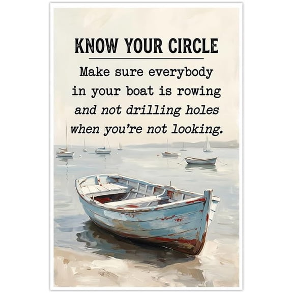 Inspirational Canvas Wall Art Know Your Circle Motivational Quotes Poster Nautical Boat Rowing Pictures Modern for Office Living Room Bedroom Home Decor Wall