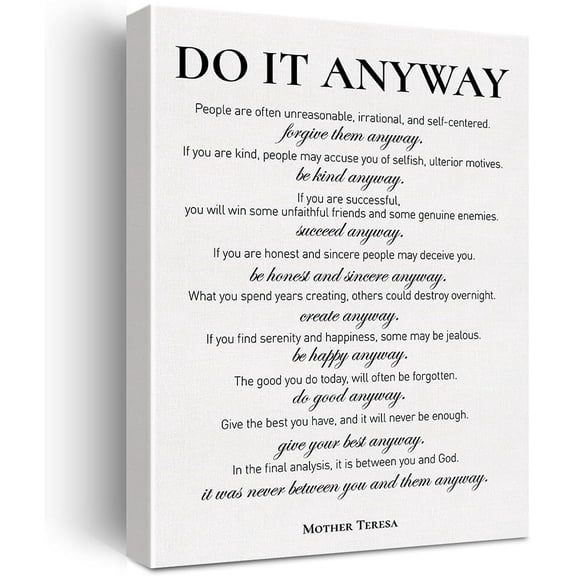 Inspirational Canvas Wall Art Motivational Do It Anyway Quote Canvas Print Positive Canvas Painting Office Home Wall Decor Framed Gift 12x15 Inch