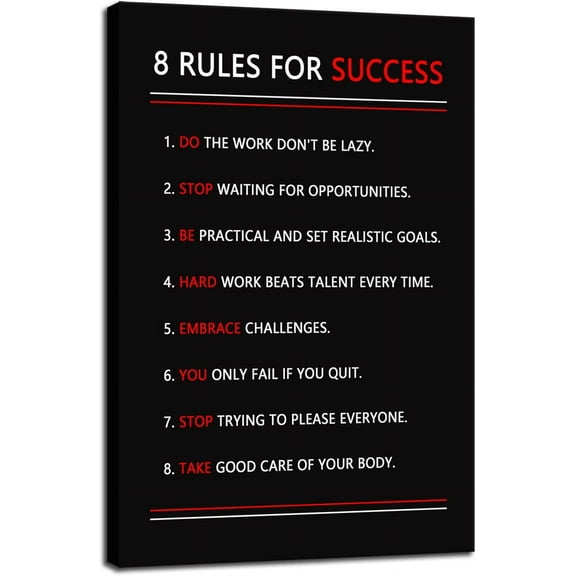 Inspirational Canvas Wall Art Motivational Entrepreneur Proverbs 8 Rules For Success Inspirational Painting Poster Print Artwork Home Gym Office Wall Decor Unframed Ready to Hang