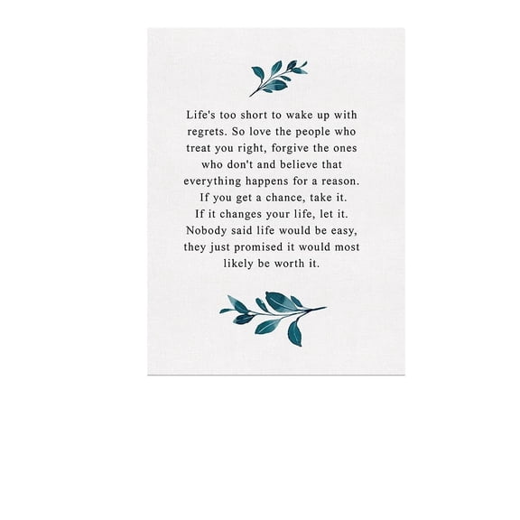 Inspirational Canvas Wall-Art Motivational Life is too Short to Wake up with Regrets Quote Canvas poster