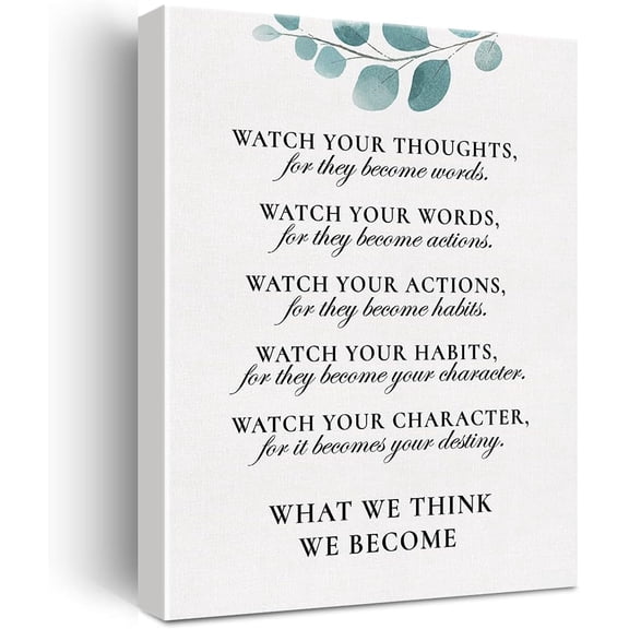 Inspirational Canvas Wall Art Motivational Watch Your Thoughts Quote Canvas Print Positive Canvas Painting Office Home Classroom Wall Decor Framed Gift 12x15 Inch
