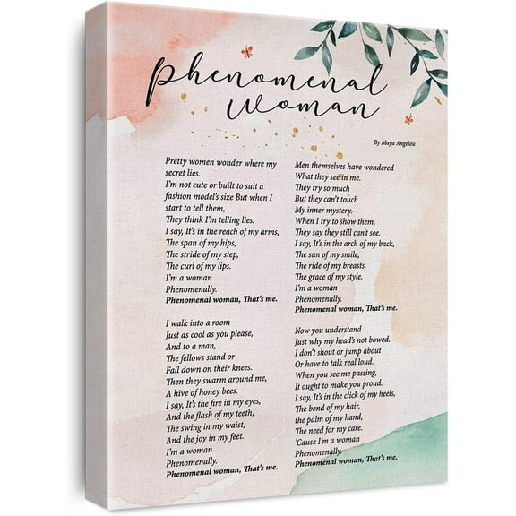 Inspirational Canvas Wall Art Phenomenal Woman Poem Maya Angelou Canvas Prints Framed Feminist Paintings Artwork Ready to Hang Home Office Wall Decor 15x11.5 Inches