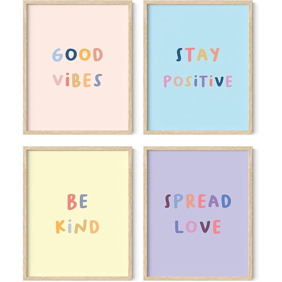 Inspirational Canvas Wall Art Print Quotes - Set of 4 Motivational Art Prints Posters for Teen Girls Room | Positive Be Kind Wall Decor for Girls Bedroom Minimalist (8"x10" inch, UNFRAMED)