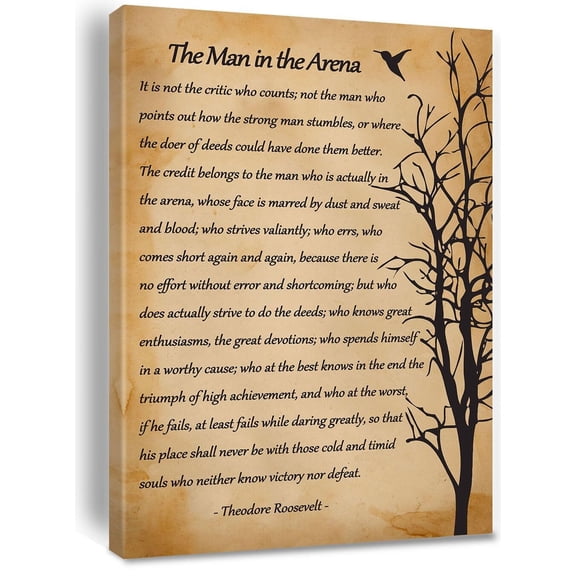 Inspirational Canvas poster Wall Art Motivational the Man in the Arena Quote Print Positive Speech Quotes Canvas Painting Office Home Wall Decor Gifts