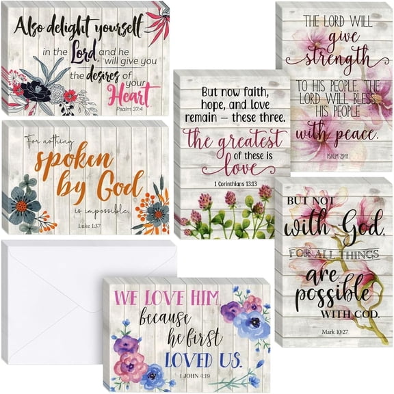 Inspirational Cards with Envelopes - 60 Pack, 4 x 6 in, 6 Floral Designs - Christian Greeting Cards with Scripture Encouragement & Bible Verse Notes
