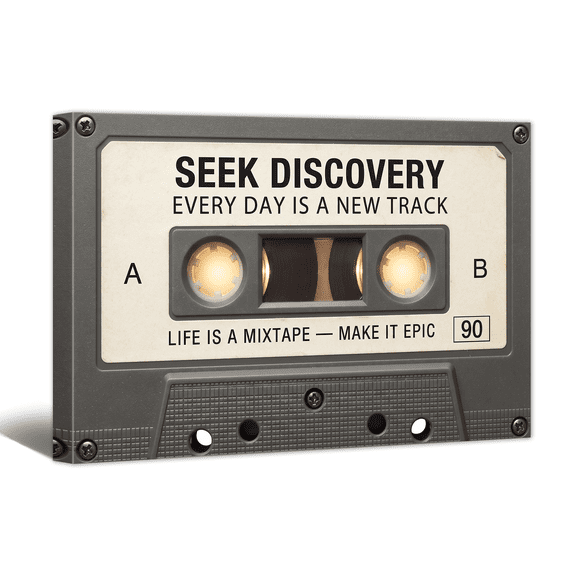 Inspirational Cassette Tape Canvas Wall Art Seek Discovery Text Prints, Positive Affirming Artwork Vintage Painting for Home Living Room Bedroom Office Decor