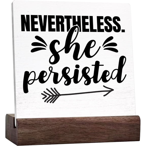 Inspirational Ceramic Desk Sign Nevertheless She Persisted Sign Motivational Desk Décor For Home Office Cubicle Table Décor, Office Gift For Women Friend Coworker Employee
