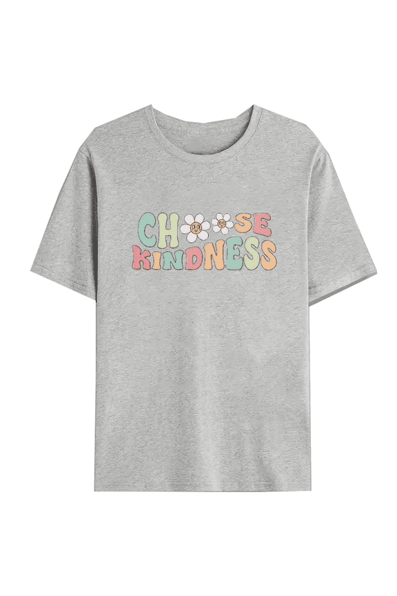 Inspirational Choose Kindness Retro Daisy Graphic Tees Print Tshirt Women Shirts Gray S-3XL Cotton Casual Tops