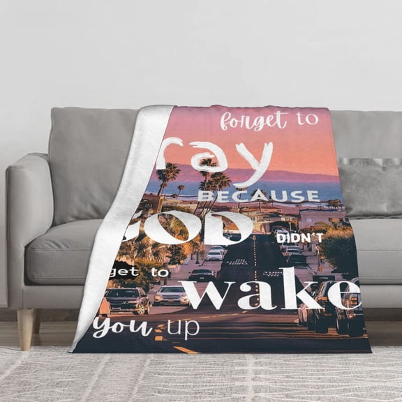 Inspirational Christian Flannel Throw Blanket Sunset Beach Landscape Quote Prayer Bed Blanket Cozy Soft Plush Microfiber Blankets for Sofa Couch Living Room Gift for Family Friends