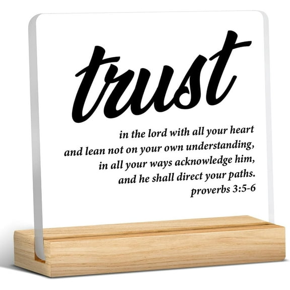 Inspirational Christian Gift for Men Women Faith, Religious Christian Gift, Bible Verse Proverbs 3:5-6 Scripture Acrylic Desk Sign Decor 4x4 Inch