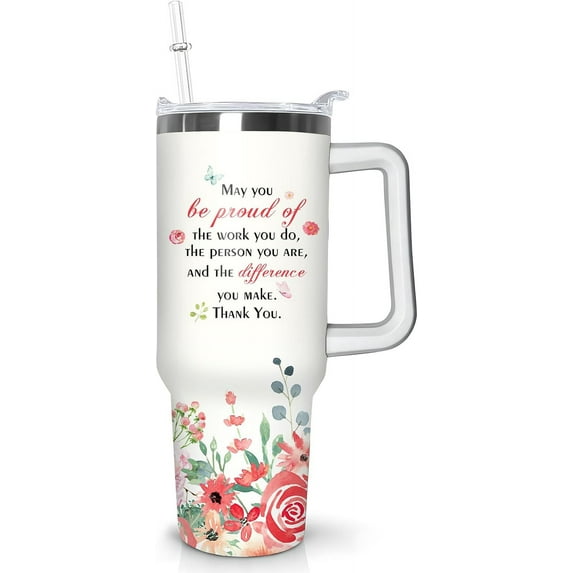 Inspirational Christian Gifts For Women - Unique Motivational Religious Catholic Birthday Mothers Day Gifts for Her 40oz Insulated Stainless Steel Tumbler with Handle and Straw Lid Cup Mug