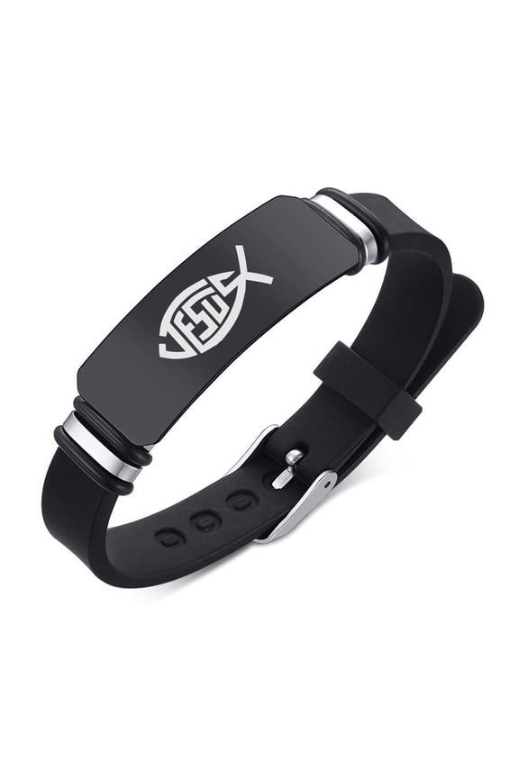Inspirational Christian Ichthys Jesus Fish Jewelry, Adjustable Silicone Christ Jesus Faith Bracelet Religious Catholic Lord Amulet Bangle for Women Men