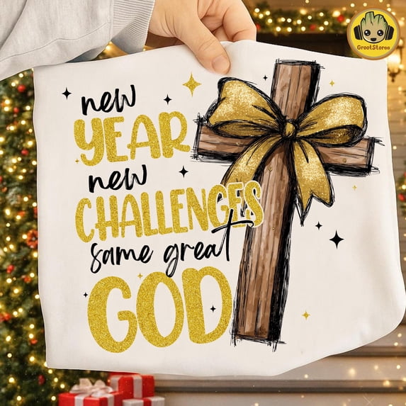 Inspirational Christian New Year T-Shirt with Coquette Bow Cross Design for Celebrating 2026