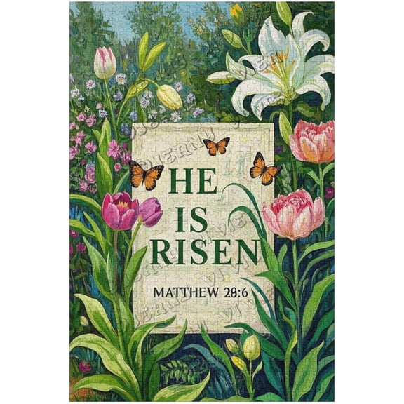 Inspirational Christian Puzzle  1000 Piece Wooden Jigsaw Featuring He is Risen Bible Verse  Matthew 28:6 Puzzle for Adults and Faith Gifts