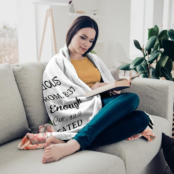 Inspirational Christian Verses Throw Blanket - Soft Flannel Fleece, Vintage Floral Design with Knitted Weave, 100% Polyester, All-Season Comfort for Couch