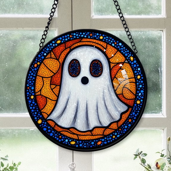 Inspirational Christmas Gift - Halloween Vampire Ghost Orange Blues Spooky Christmas Stained Glass Hanging Ornament - Golden Accent Holiday Tree Decor, Gift for Friends & Family, 2025 Edition