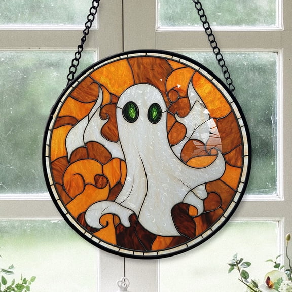 Inspirational Christmas Gift - Halloween White Ghost Blue Tearss Spookys Xmas Stained Glass Hanging Ornament - Festive Holiday Tree Decoration, Gift for Family & Friends, Collectible 2025