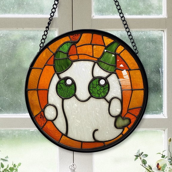 Inspirational Christmas Gift - Halloween White Ghost Spooky Starry Sky Christmas Stained Glass Hanging Ornament - Golden Accent Holiday Tree Decor, Gift for Friends & Family, 2025 Edition