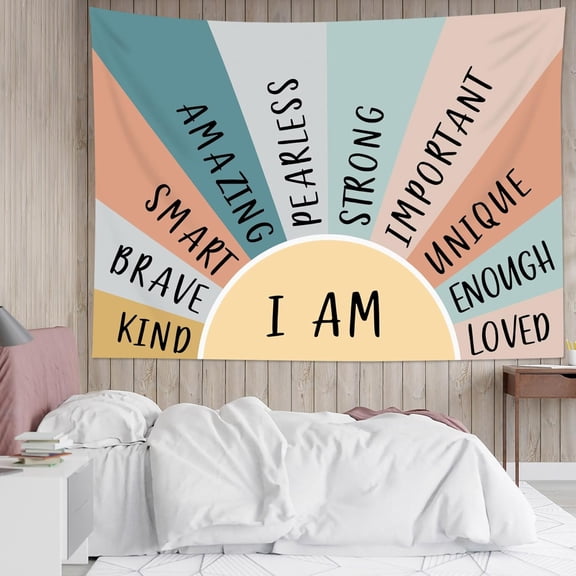 Inspirational Classroom Tapestry - Abstract Geometric and Colorful Rainbow Sunset Wall Tapestry for Bedroom - Retro 70s Vintage Wall Art for Living Room Nursery Office Dorm Decor, 59 x 51 Inches