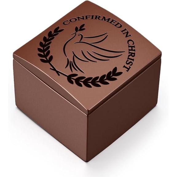 Inspirational Confirmation Keepsake Box - 2.8" H Bronze Finish Resin Trinket Box with Dove, Durable Religious Sacrament Gift for Baptism, First Communion