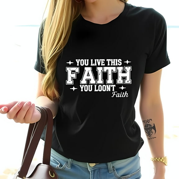 Inspirational Cotton Short Sleeve T-Shirt for Women - Eye-Catching Faith Slogan Design Casual Style for Beach or Park Days