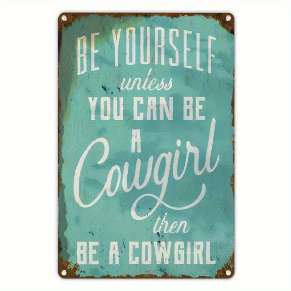 Inspirational Cowgirl Metal Sign - Be Yourself Unless You Can Be A Cowgirl - 8x12 Inch Vintage Wall Decor