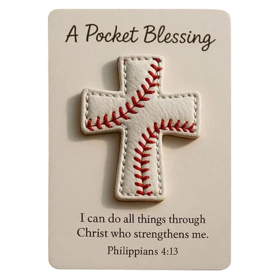 Inspirational Cross Charm Card With Synthetic Leather And Stitched Design For Wallet Or Pocket