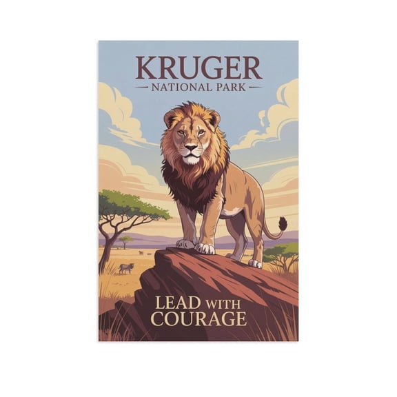 Inspirational Décor Kruger National Park Motivational Poster Lead with Courage Wall Art for Office Classroom Dorm Meditation Study Canvas Poster