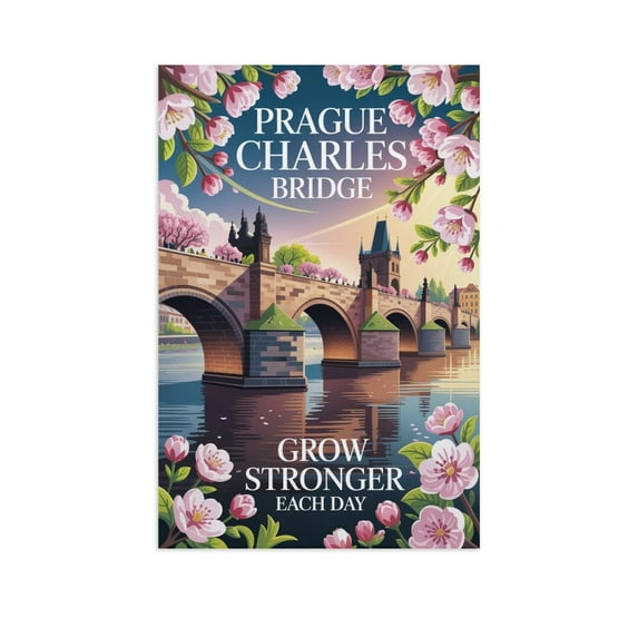 Inspirational Décor Prague Charles Bridge Motivational Poster Grow Stronger Each Day Wall Art for Office Classroom Dorm Library Meditation Study Print Poster