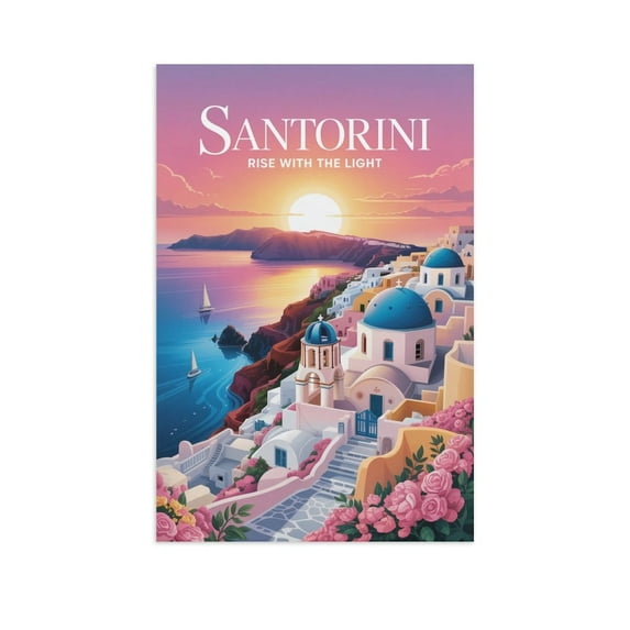 Inspirational Décor Santorini Motivational Poster Rise with The Light Wall Art for Office Classroom Library Study Meditation Print Poster