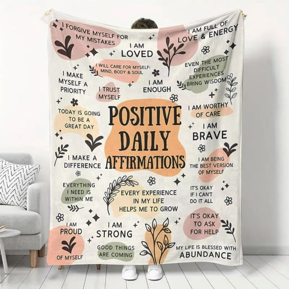 Inspirational Daily Affirmations Soft Flannel Blanket Preppy Style Knit Fabric Digital Print Positive Beliefs Gift Encouragement for Women Mental Health Support All Seasons 200 250 gsm