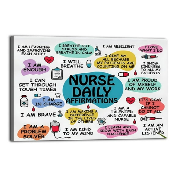 Inspirational Daily Reminders Nurse Poster Poster Wrapped Wooden Frame Wall Decor,Canvas Wall Art for Living Room,Bedroom,Office,Ready to Hang
