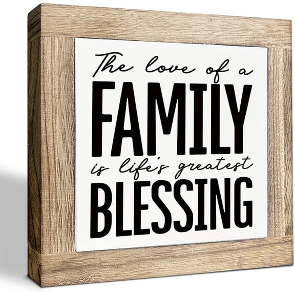 Inspirational Decor Wood Sign, The Love of A Family is Life's Greatest Blessing, Rustic Family Wooden Block Plaque Sign for Home, Farmhouse Decoration, Great Gifts 5.9X5.9X0.7inches